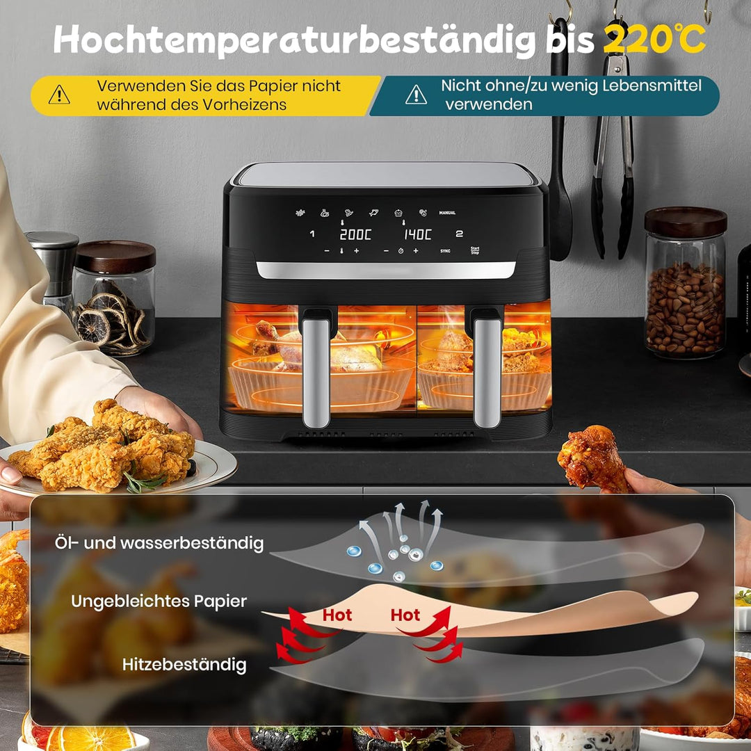 300 Stück Airfryer Backpapier für Tefal Dual Easy Fry EY9018 EY905D 8,3L(5,2/3,1L), Backpapier für H