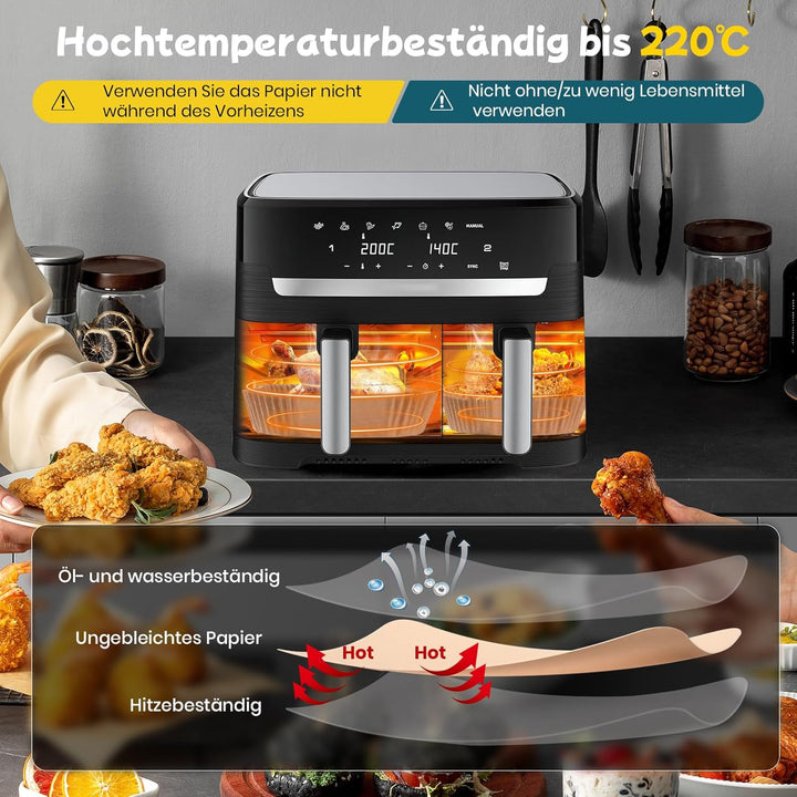300 Stück Airfryer Backpapier für Tefal Dual Easy Fry EY9018 EY905D 8,3L(5,2/3,1L), Backpapier für H
