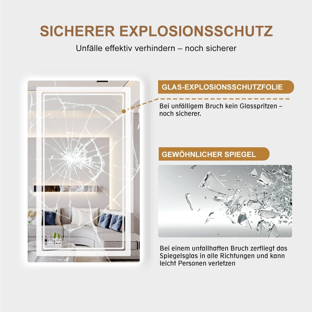 Badspiegel mit Beleuchtung 80 × 60cm, Badezimmerspiegel Beleuchtet Beschlagfrei LED Bad Spiegel mit