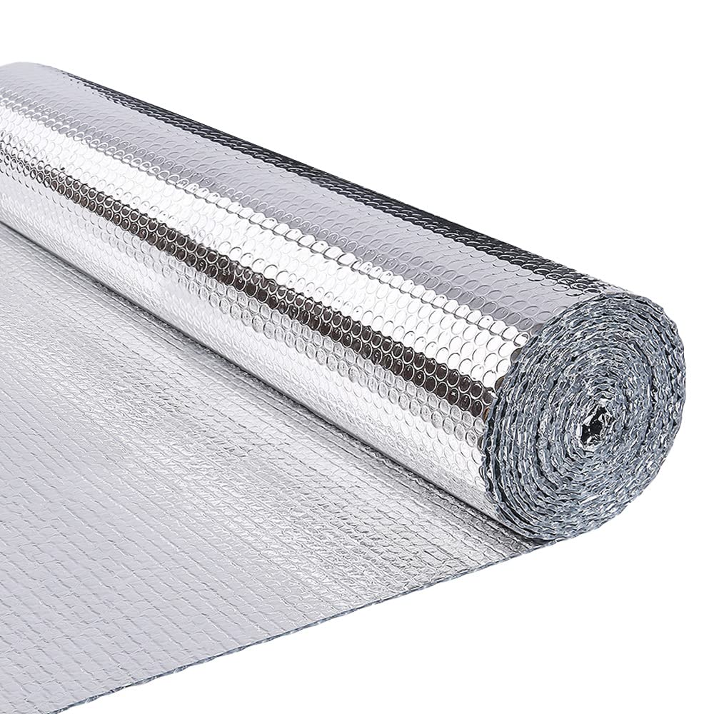 VOUNOT Isolierfolie Dämmfolie 20m x 122cm x 3.2mm, Doppelte Alu-Luftpolsterfolie Heizkörper Reflexio