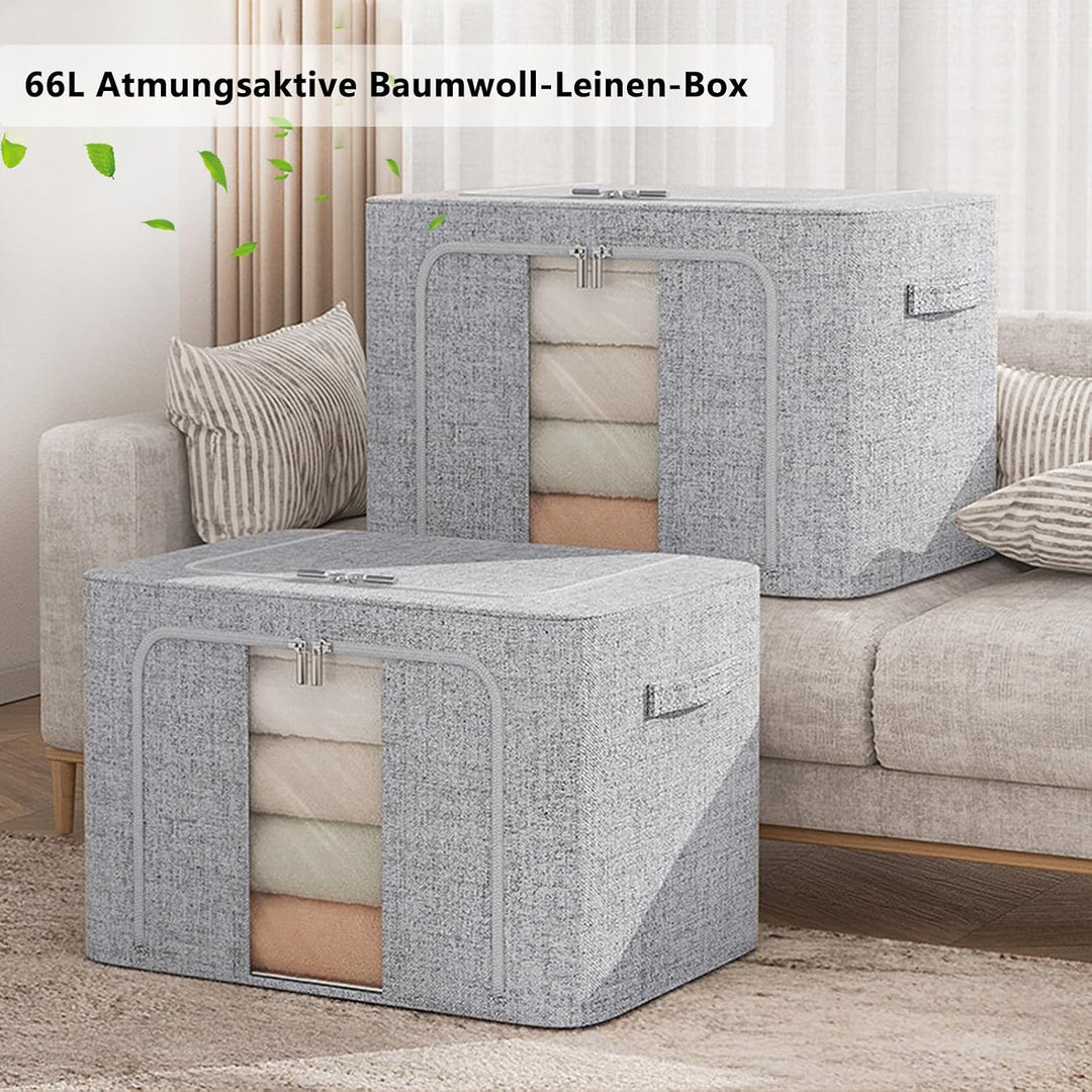 Aufbewahrungsboxen Kleidung 66L, Faltbar Mit Metallrahmen, Deckel, Sichtfenster, Stapelbar Für Kleid