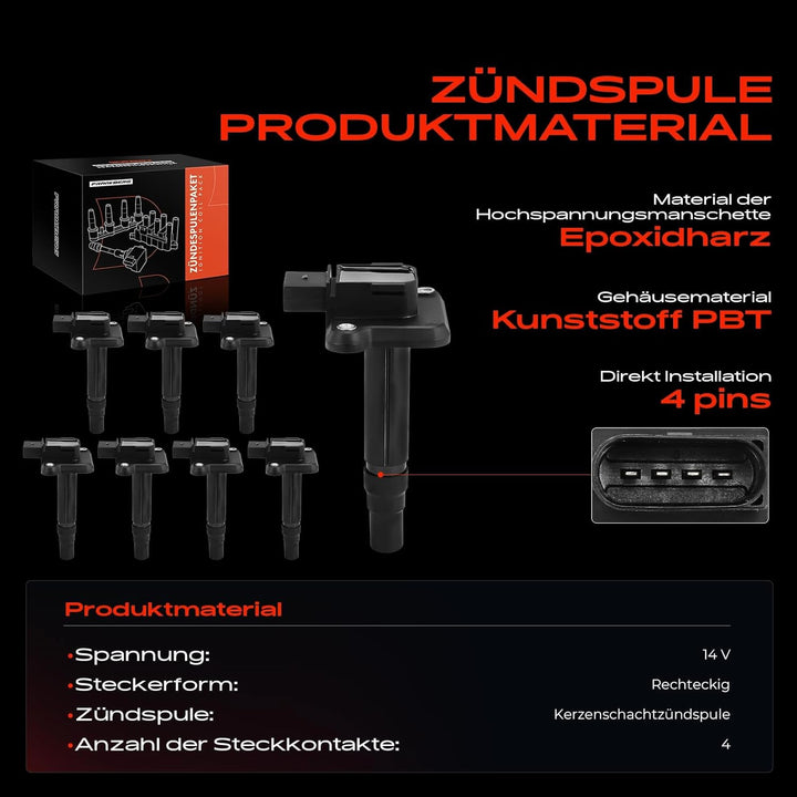 8x Zündspule Zündmodul für A3 A6 A8 TT A-l-h-a-m-b-r-a Cordoba Ibiza III Leon Toledo II Octavia Golf