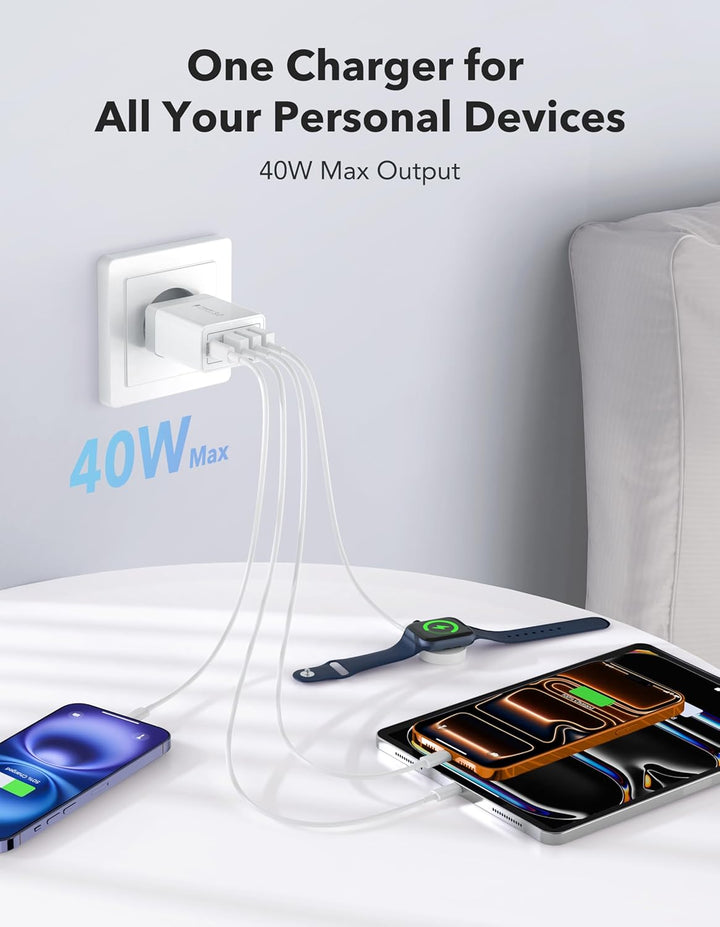 40W USB C Ladegerät, Schnellladegerät 2 Pack USB C Handy Ladegerät 4 Port USB Netzteil für iPhone 17
