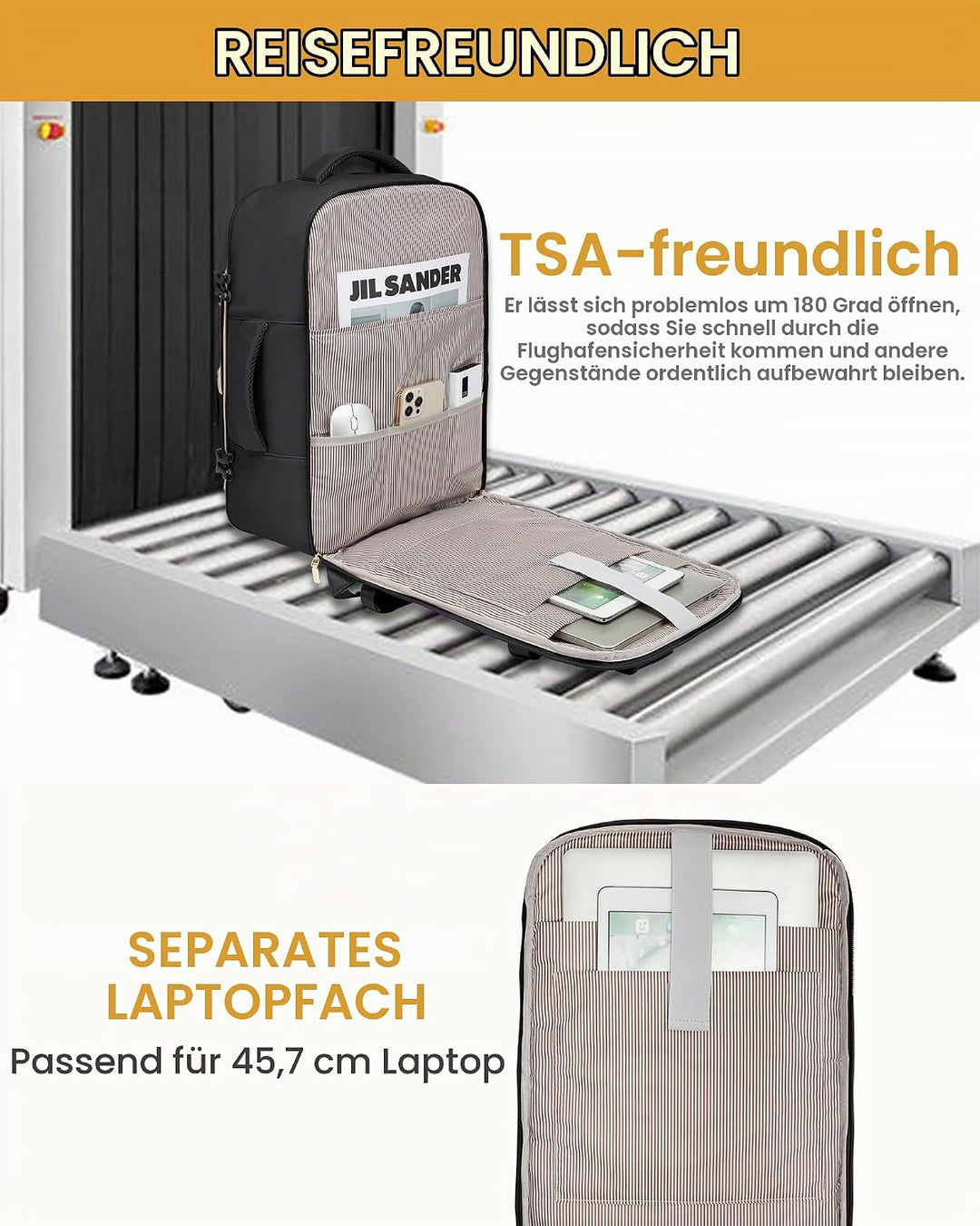 LOVEVOOK Handgepäck Rucksack Flugzeug, 50L Reiserucksack Damen Gross, Wasserdicht Laptop Rucksack Da
