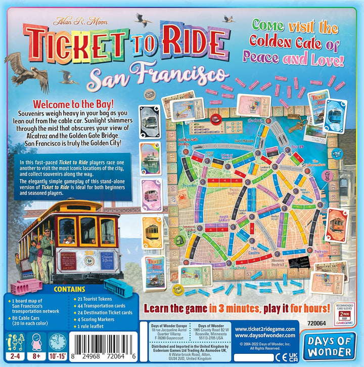Days of Wonder, Zug um Zug: San Francisco, Brettspiel, ab 8 Jahren, 2–4 Spieler, 10–15 Minuten Spiel
