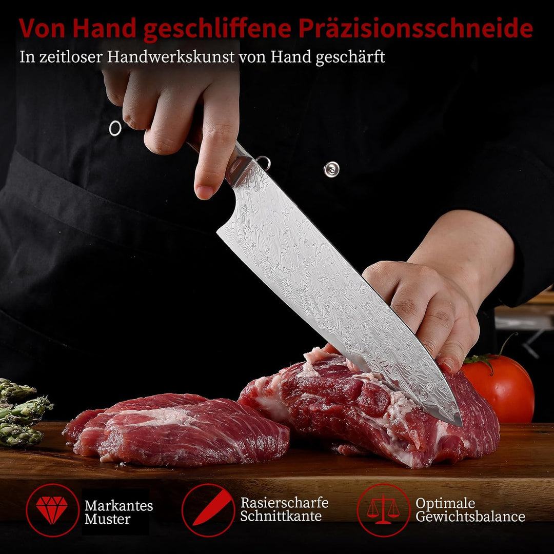 Kitory Damastmesser 20cm Pro Kochmesser 73 Lagen Damaststahl Klinge 10Cr15CoMoV Stahl Küchenmesser m