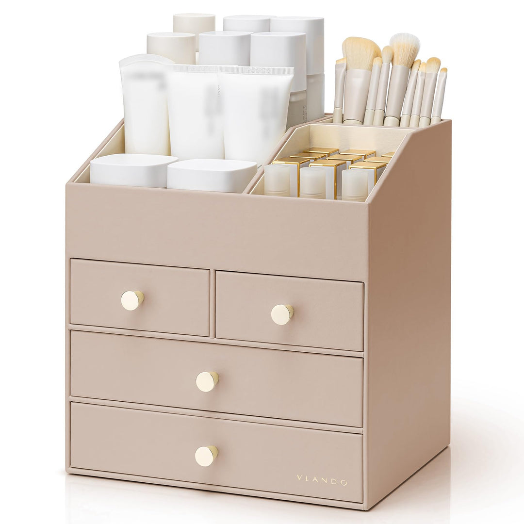 VLANDO Make up Organizer mit 4 Schubladen, Schminktisch Kosmetik Skincare Parfüm Organizer, für Bade