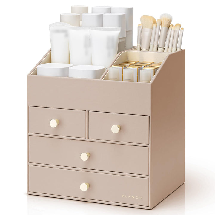 VLANDO Make up Organizer mit 4 Schubladen, Schminktisch Kosmetik Skincare Parfüm Organizer, für Bade