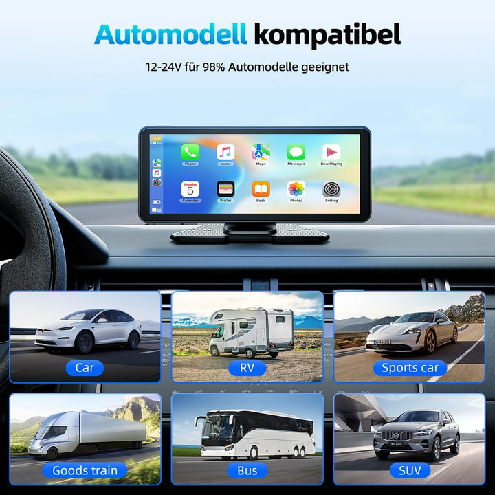 LAMTTO Wireless CarPlay Android Auto Display 6,86 Zoll Touchscreen Car Play mit Mirror Link Live-Nav