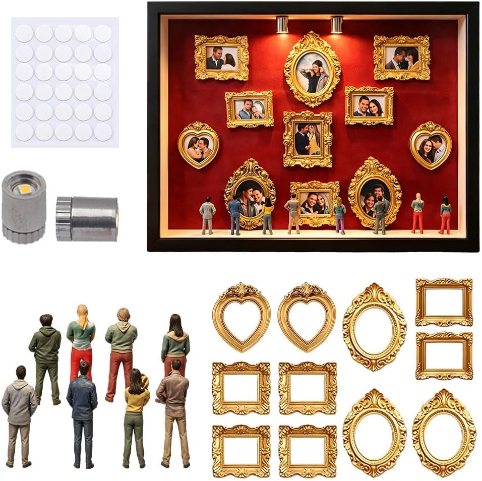 DIY Mini Museum Silhouette Box, Museum of Us Kreatives Bilderrahmen Set mit 11 Gold Rahmen & 8 Figur