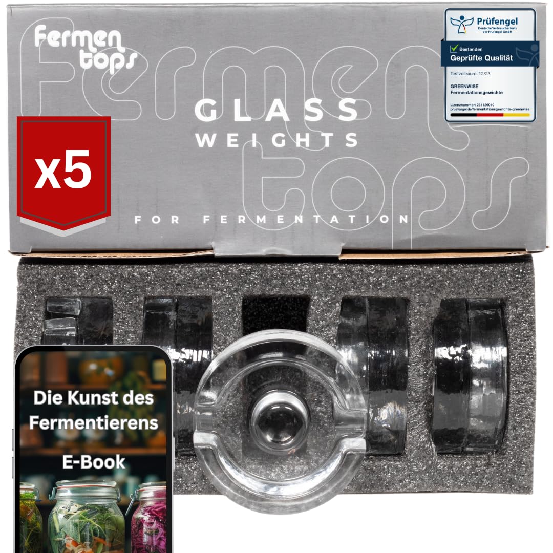 GREEN WISE Fermentiergewichte 5er Set | Glasgewichte zur Fermentation | lebensmittelecht und optimal