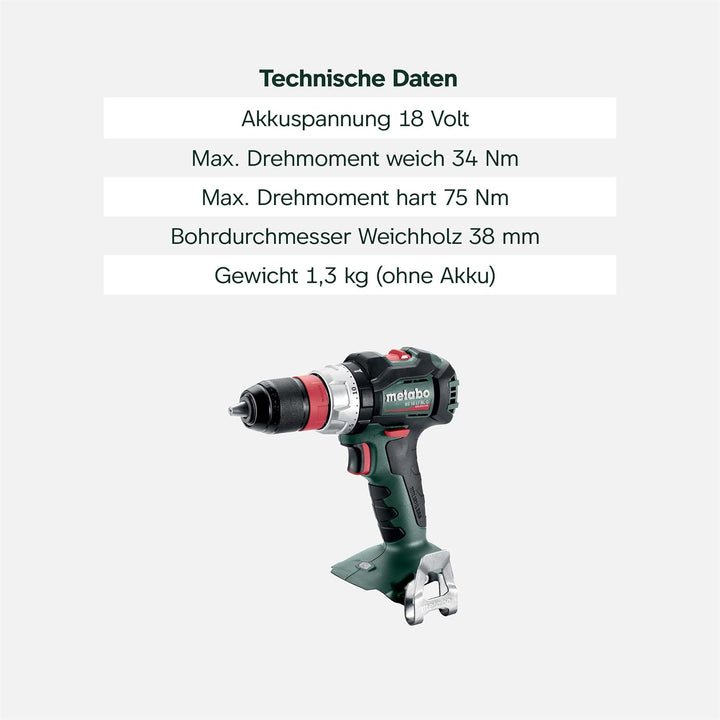 Metabo Akku-Bohrschrauber BS 18 LT BL Q – 602334890 – 18 V – Bohrschrauber mit Schnellwechsel-System