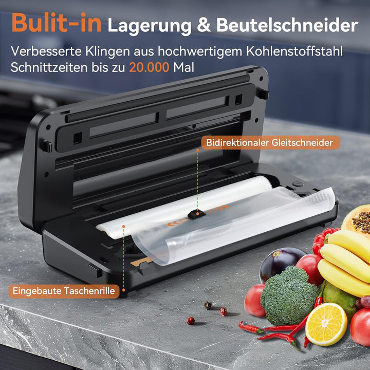 Vakuumiergerät, 8-in-1 Vakuumierer 80 KPA Lebensmittel Trocken-/Feuchtmodus mit eingebautem Cutter u