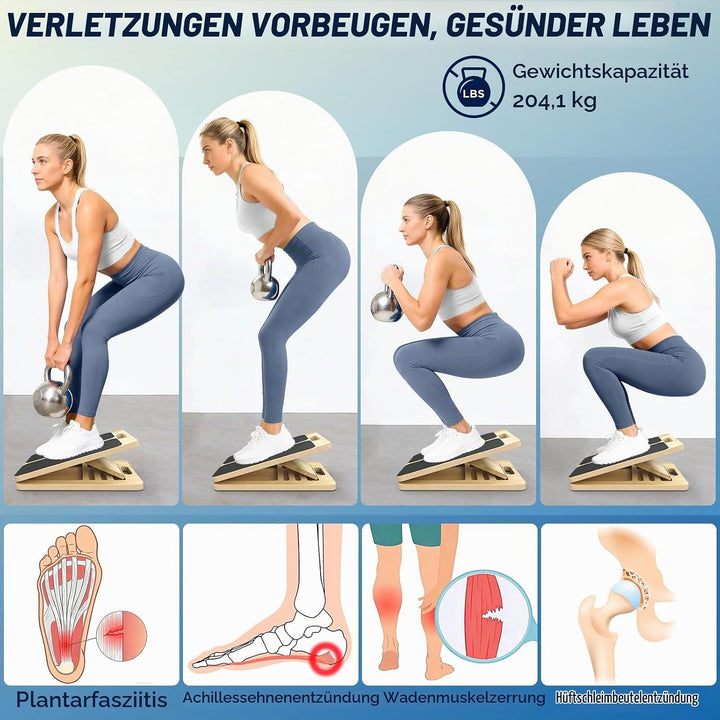 Wadendehner Schrägbrett aus Holz, Slant Board mit 5 Neigungswinkel, Professionelles Wadendehner für
