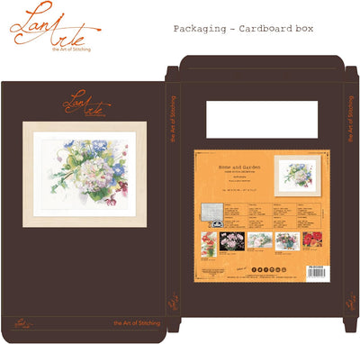 LANARTE PN Zählmusterpackung Hortensie Leinen Kreuzstichpackung, Baumwolle, Mehrfarbig, 40 x 33 x 0.