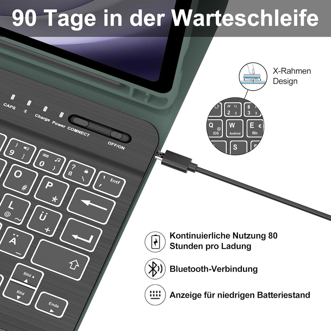 IVEOPPE Hülle mit Tastatur für Samsung Galaxy Tab A9 8.7", Tastatur für Samsung Tablet A9 2023, Magn