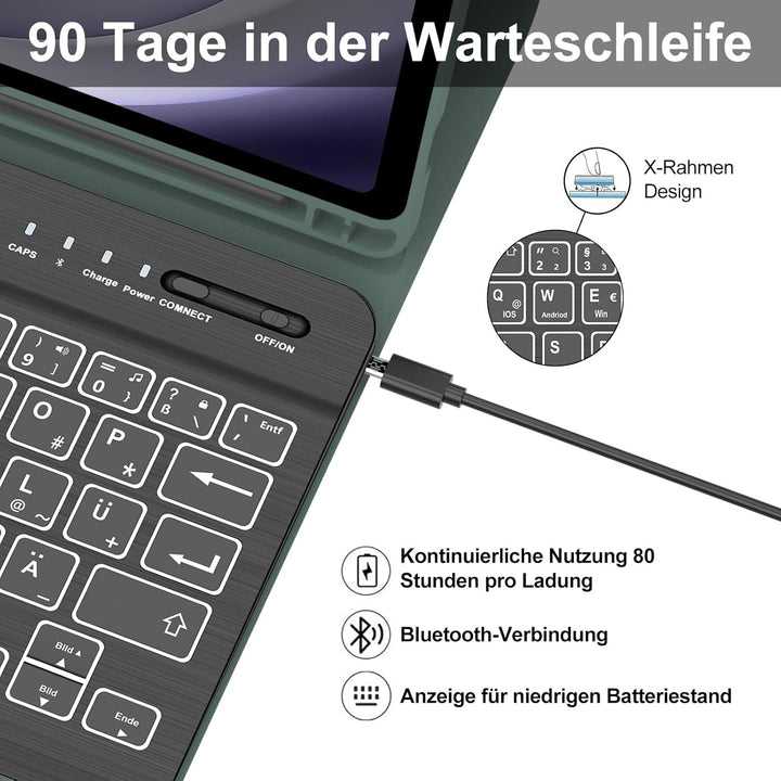 IVEOPPE Hülle mit Tastatur für Samsung Galaxy Tab A9 8.7", Tastatur für Samsung Tablet A9 2023, Magn