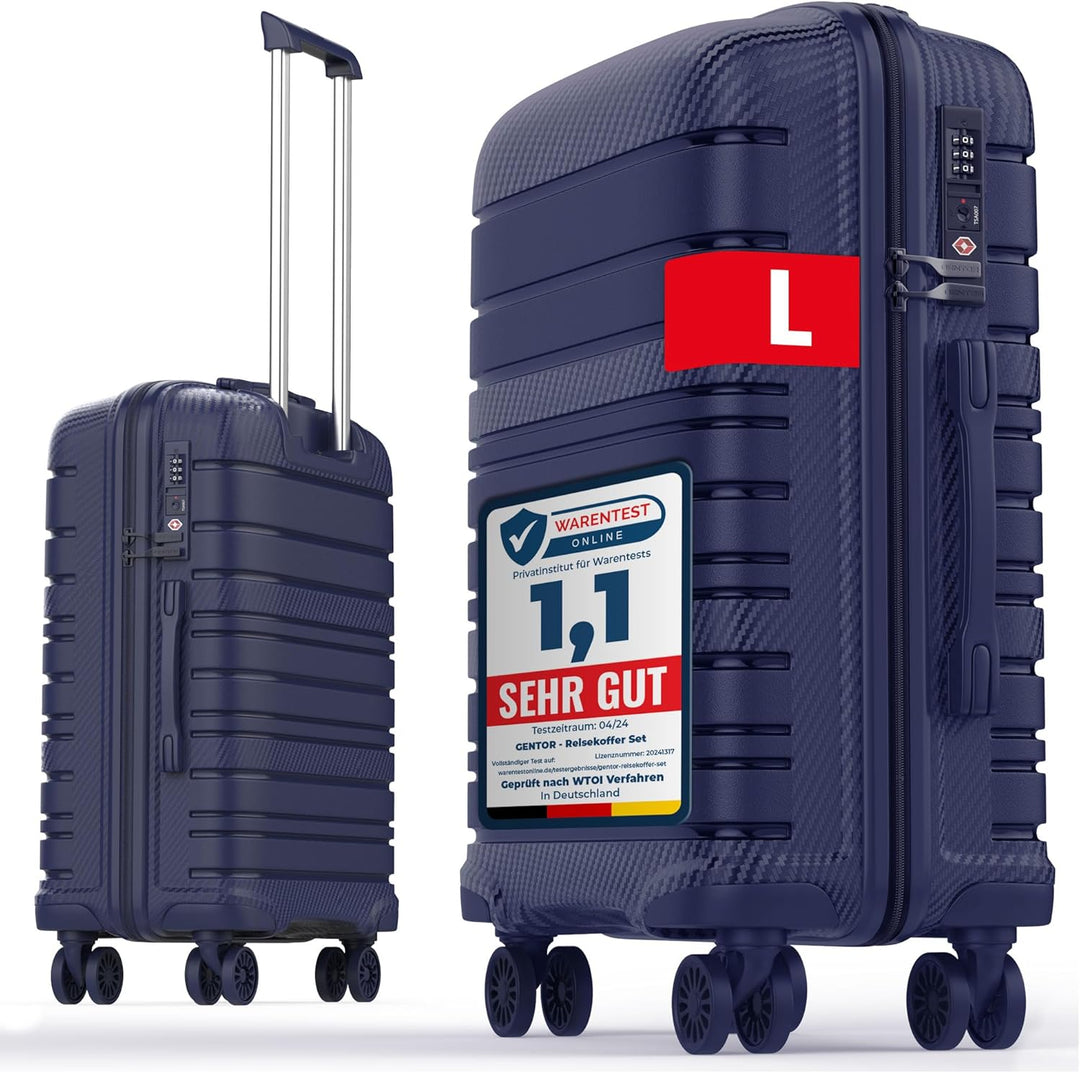 GENTOR Koffer Reisekoffer mit Rollen Carbonoptik Hartschalenkoffer Trolley Handgepäck mit TSA-Schlos