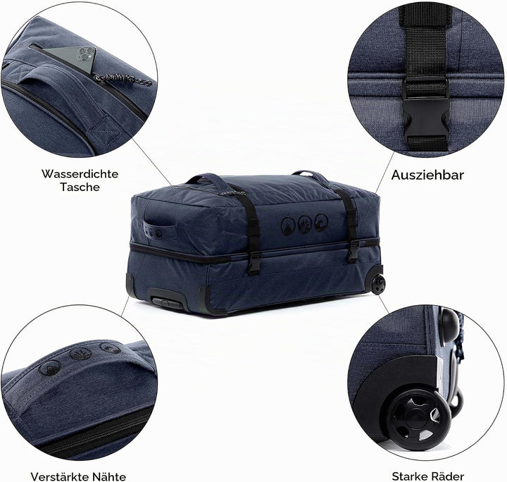 SONS OF ALOHA Grosse Reisetasche mit 2 Rollen Kane Rollkoffer 80 cm Koffer Sporttasche Reise-Trolley