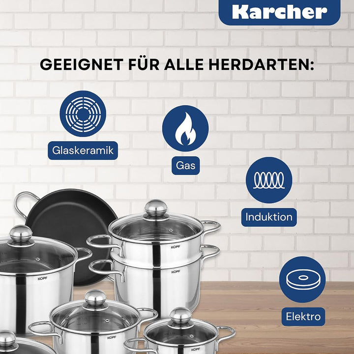 Kopf Topfset Josie aus Edelstahl - Induktionstöpfe mit Schüttrand, Literskala und Glasdeckel – 14-te