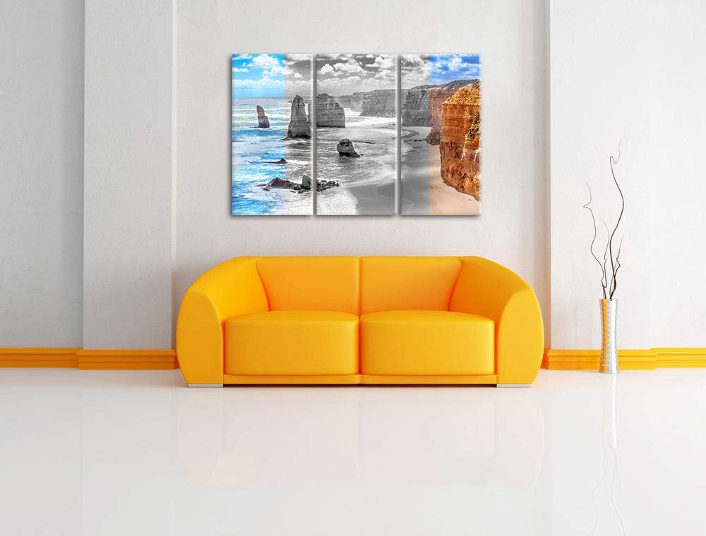 Sansteinklippen an blauem Meer schwarz/weiss 3-Teiler Leinwandbild 120x80 Bild auf Leinwand, XXL rie