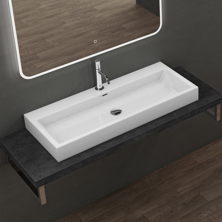 doporro BTH 100x42x10cm Design Waschbecken Colossum06 aus Gussmarmor Waschtisch Aufsatzwaschbecken H
