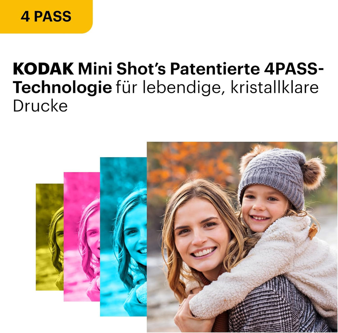 KODAK Mini 3 Retro 4PASS Mobiler Fotodrucker (7,6x7,6cm) - Schwarz s Schwarz, s Schwarz