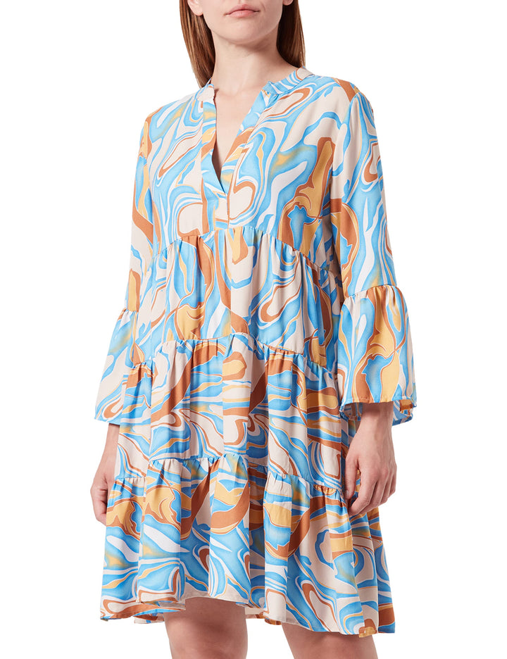 ONLY Women's ONLELLA Athena 3/4 V-Neck Dress WVN Kleid, Cloud Dancer/Aop:multi Color Art, L
