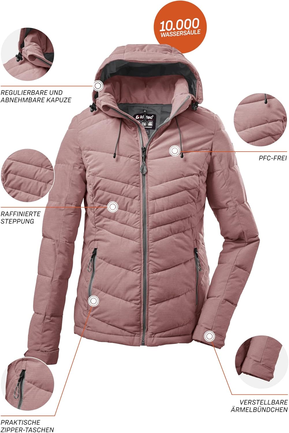 Killtec Damen Steppjacke Jacke in Daunenoptik mit abzippbarer Kapuze KOW 149 WMN QLTD Jckt wasserabw