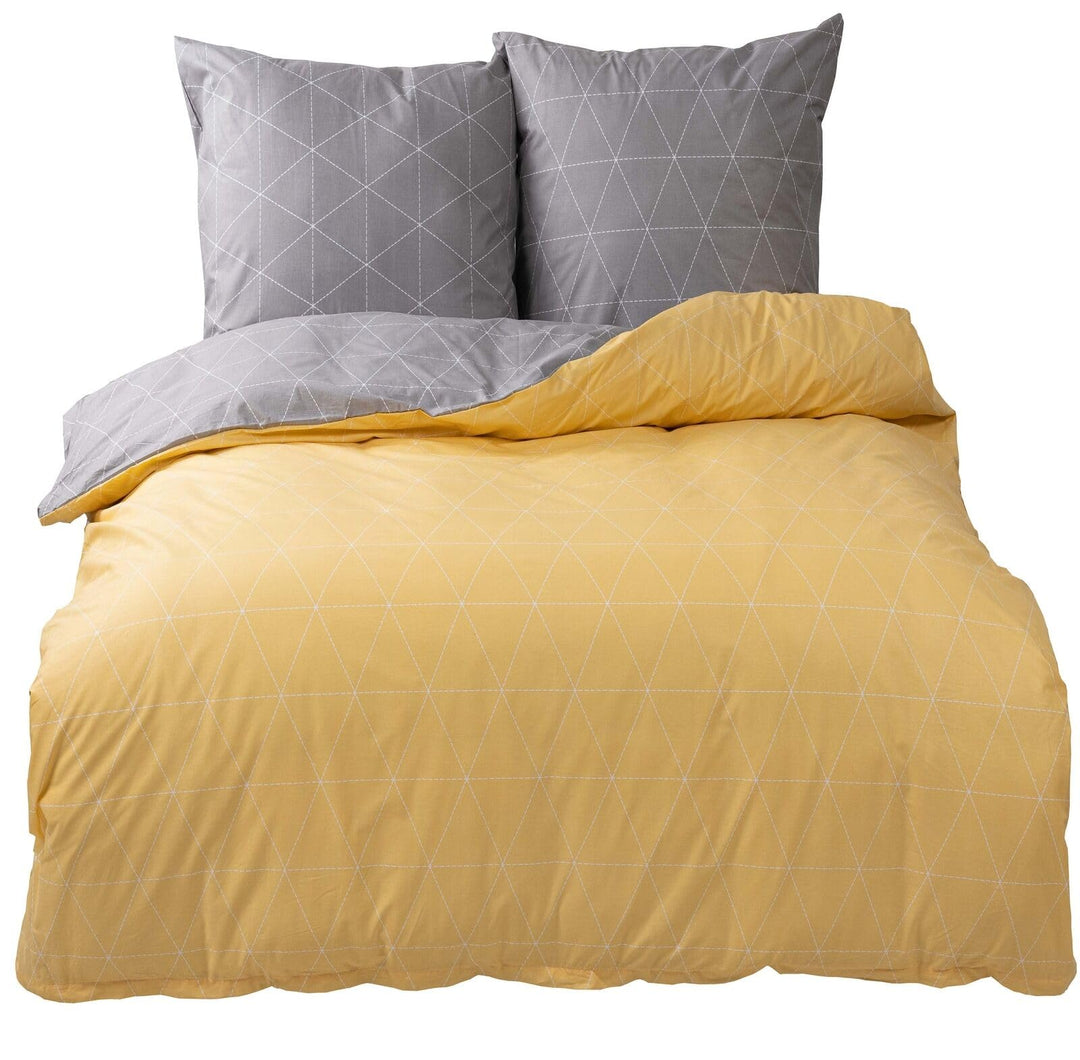 Visaggio Renforce Bettwäsche 155x220 cm 4tlg Baumwolle Raute Gelb Grau Wendebettwäsche Garnitur Set,