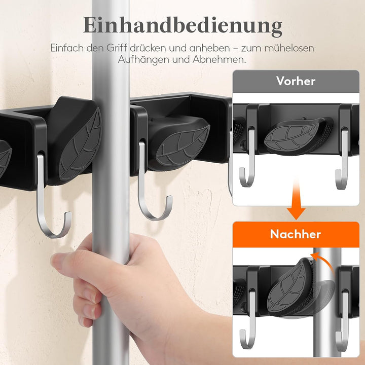 Lifewit Besenhalterung Wand, halterung gartengeräte, 2 Pack, Schwarz | Haken Gartengeräte Aufhängen