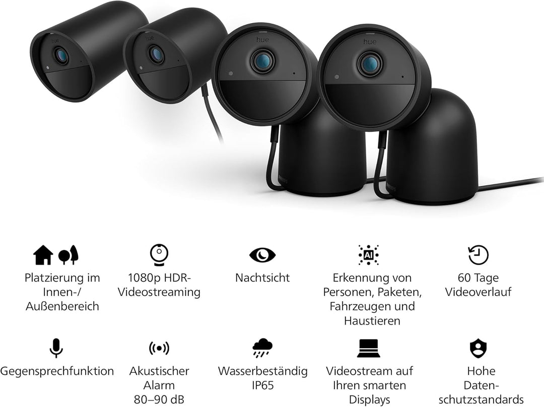 Philips Hue Secure kabelgebundene Smart Home Überwachungskamera mit Standfuss, Full HD Video, für dr