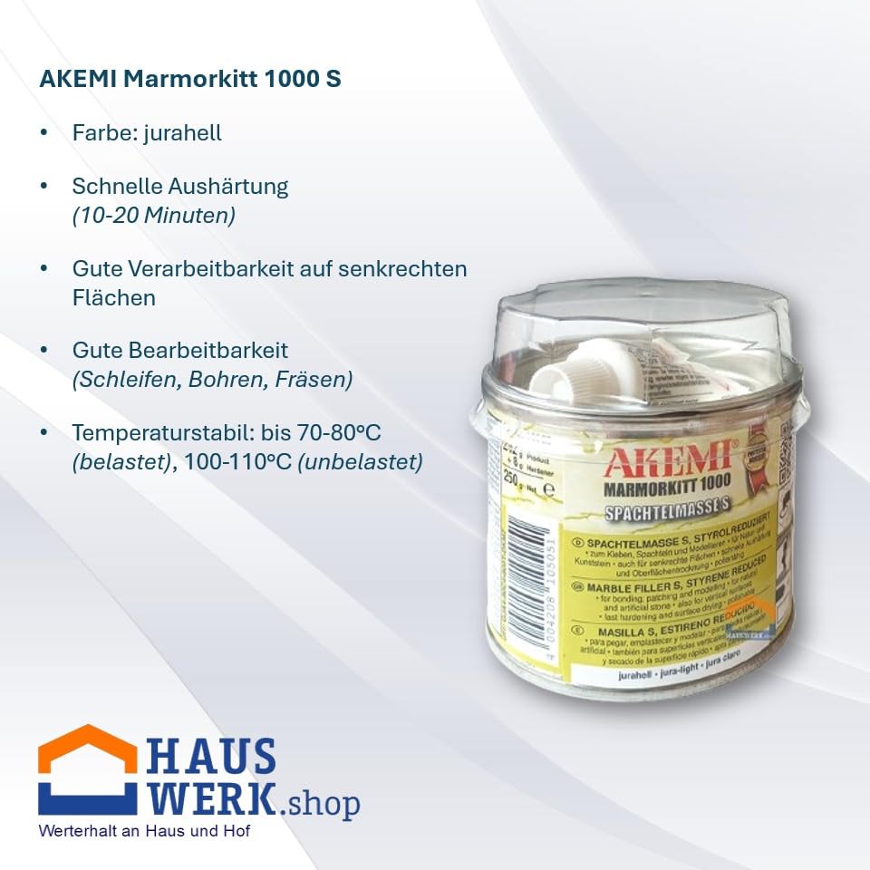 HAUSWERK.shop Set Akemi Marmorkitt 1000 S jurahell 150 ml plus Einweghandschuhe