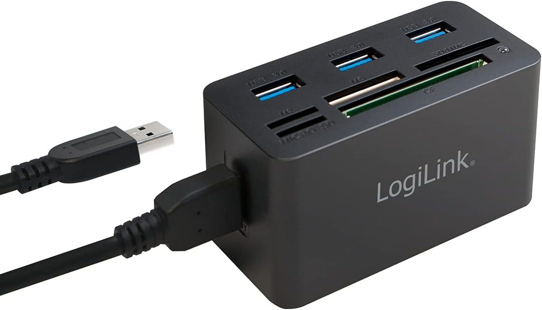 LogiLink CR0042 USB 3.0 Hub mit All-in-One Card Reader (Micro SD / SD / MS / M2 / CF) Schwarz Single