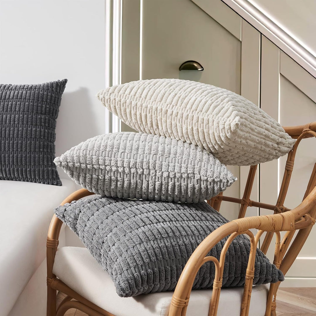 Topfinel 4er Set Boho Kissenbezug 40x40 cm grau Kordsamt Kissenbezüge Kissenhülle sofakissen dekokis