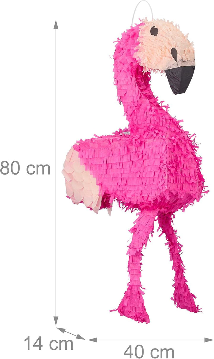 Relaxdays 4 TLG. Pinata Set Flamingo, XXL Sack Metallic Konfetti zum Befüllen, Pinatastock & Augenma