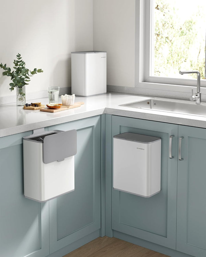 SONGMICS Mülleimer hängend, 8 L Komposteimer Küche, Stahl-Abfalleimer mit Deckel für Biomüll, mit Ha