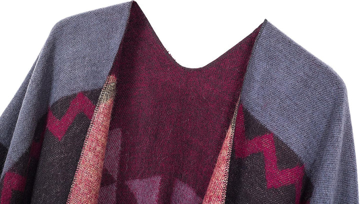 Urban GoCo Damen Poncho Stola Bohe Quaste Schal #2 Weinrot