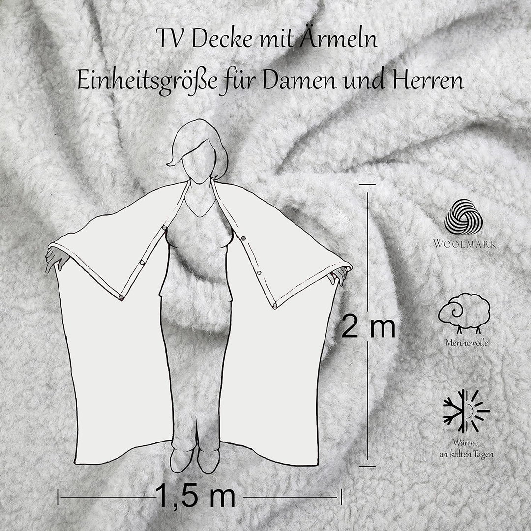 TV Decke aus Warme & Dicke Merinowolle mit Ärmeln für Damen & Herren, Wolldecke, Woolmark-Zertifizie