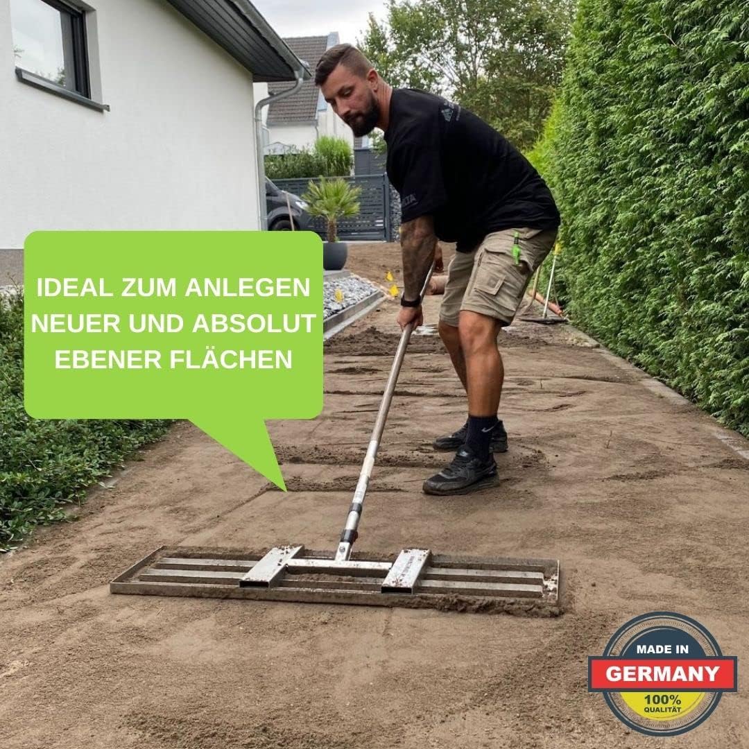 RISISANI® Rasenrakel | 116x30cm | V2A-Edelstahl rostfrei | 100% Made in Germany | Ohne Stiel | optio
