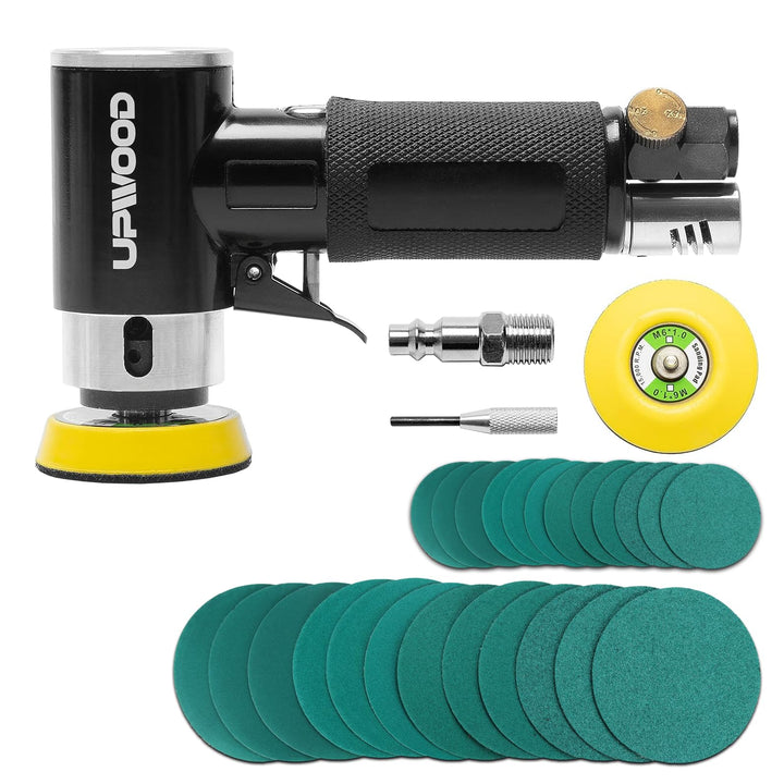Mini Druckluft-Exzenterschleifer Set mit 2" (50 mm) und 3" (75 mm) Schleiftellern, Kompakter Pneumat