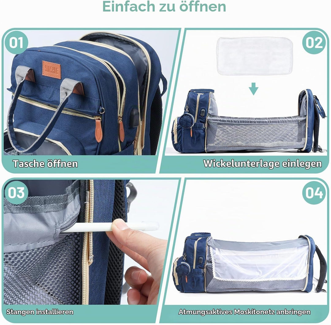 Wickeltasche Rucksack，Wickelrucksack Gross，Multifunktional Diaper Bag mit Mobiler Wickelauflage，Wass