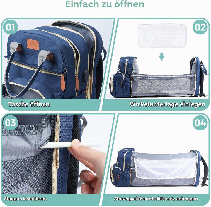 Wickeltasche Rucksack，Wickelrucksack Gross，Multifunktional Diaper Bag mit Mobiler Wickelauflage，Wass