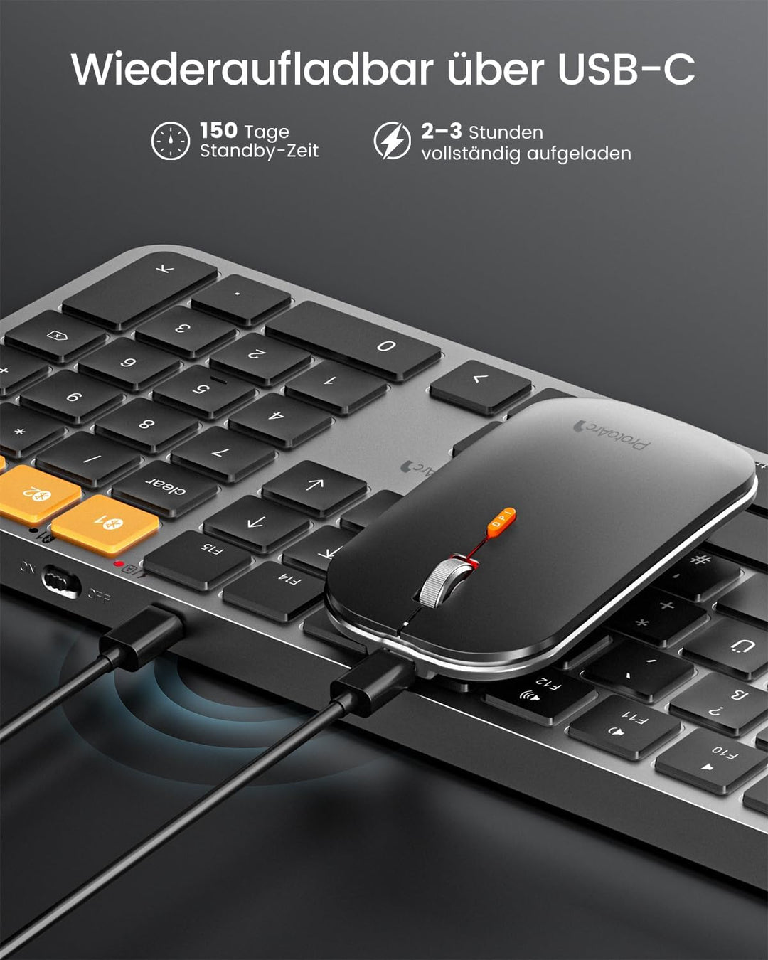 ProtoArc KM100-A Beleuchtet Tastatur Maus Set Kabellos für Mac, Bluetooth QWERTZ Funk Tastatur mit M