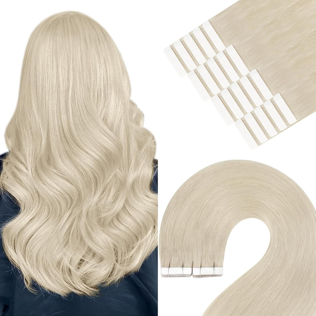 YoungSee Tape in Extensions Platinblond Tape Extensions Echthaar Blond 60cm Tape Echthaar Extensions
