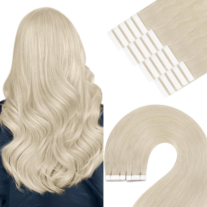 YoungSee 50g Echthaar Extensions Tape Platinblond 35cm Tape Extensions Echthaar Blond Invisible Tape