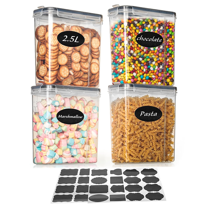AiQInu 2.5L Vorratsdosen Set, 4er Aufbewahrungsbox Küche mit Deckel aus Plastik, Vorratsgläser für M
