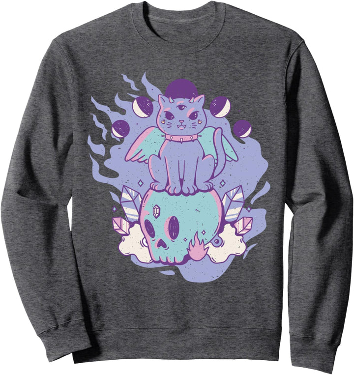 Pastell Goth Katze Auf Schädel Kawaii Anime Okkulte Gotische Sweatshirt