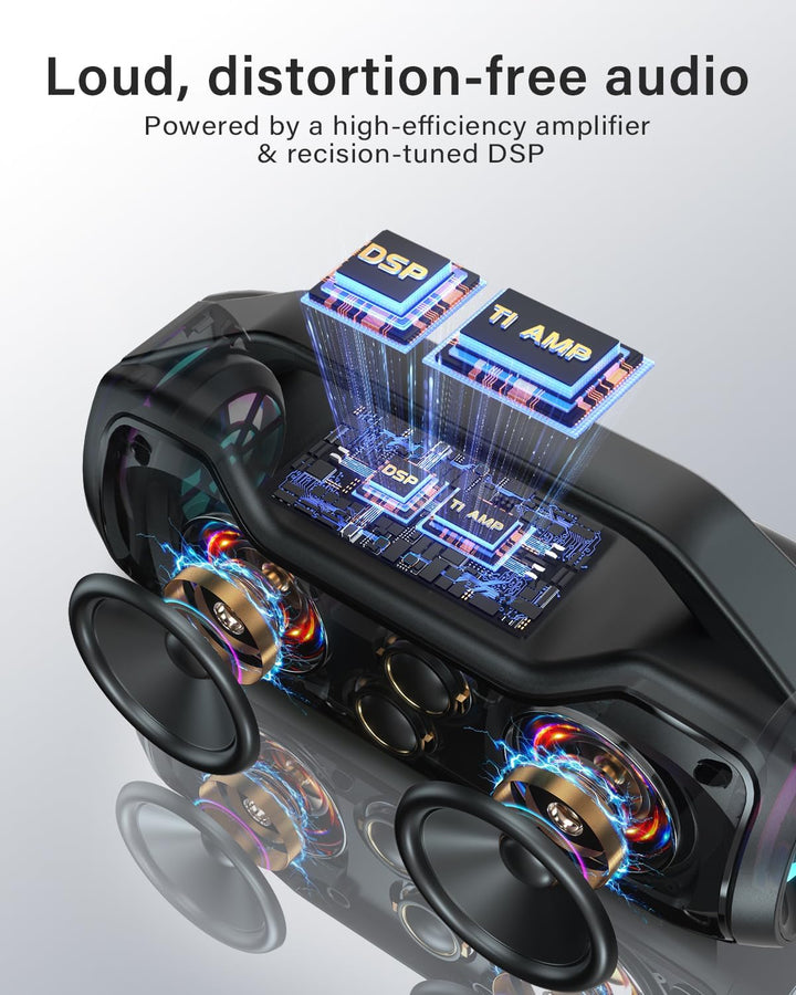 Bluetooth Lautsprecher Tragbare Musikbox, 200W Spitzenleistung, Bass Boost 2 * Subwoofer IP65 Wasser
