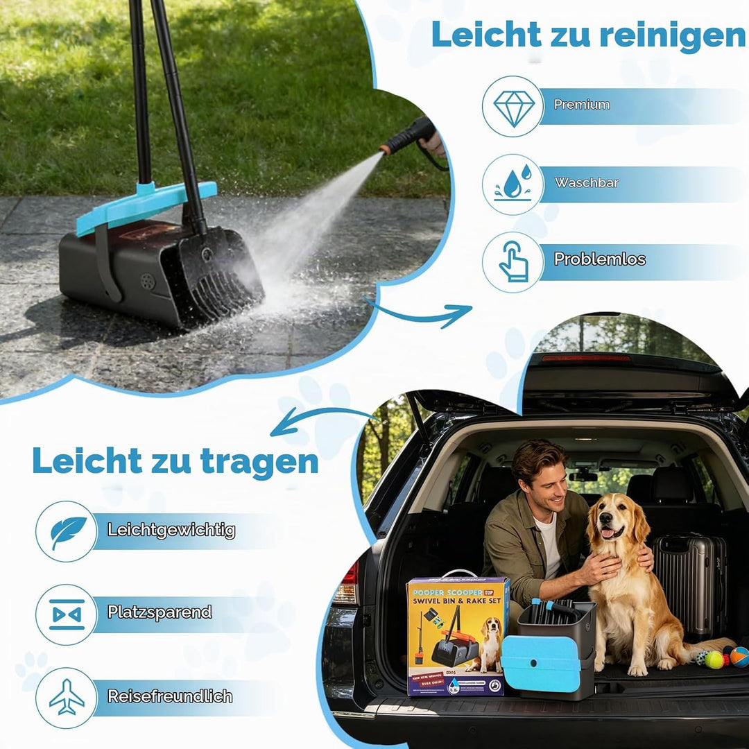 Hundekotschaufel Schwenkbehälter Rechen Spaten, Drehbarem Hundekotsammler Hundekotpicker, Kotschaufe